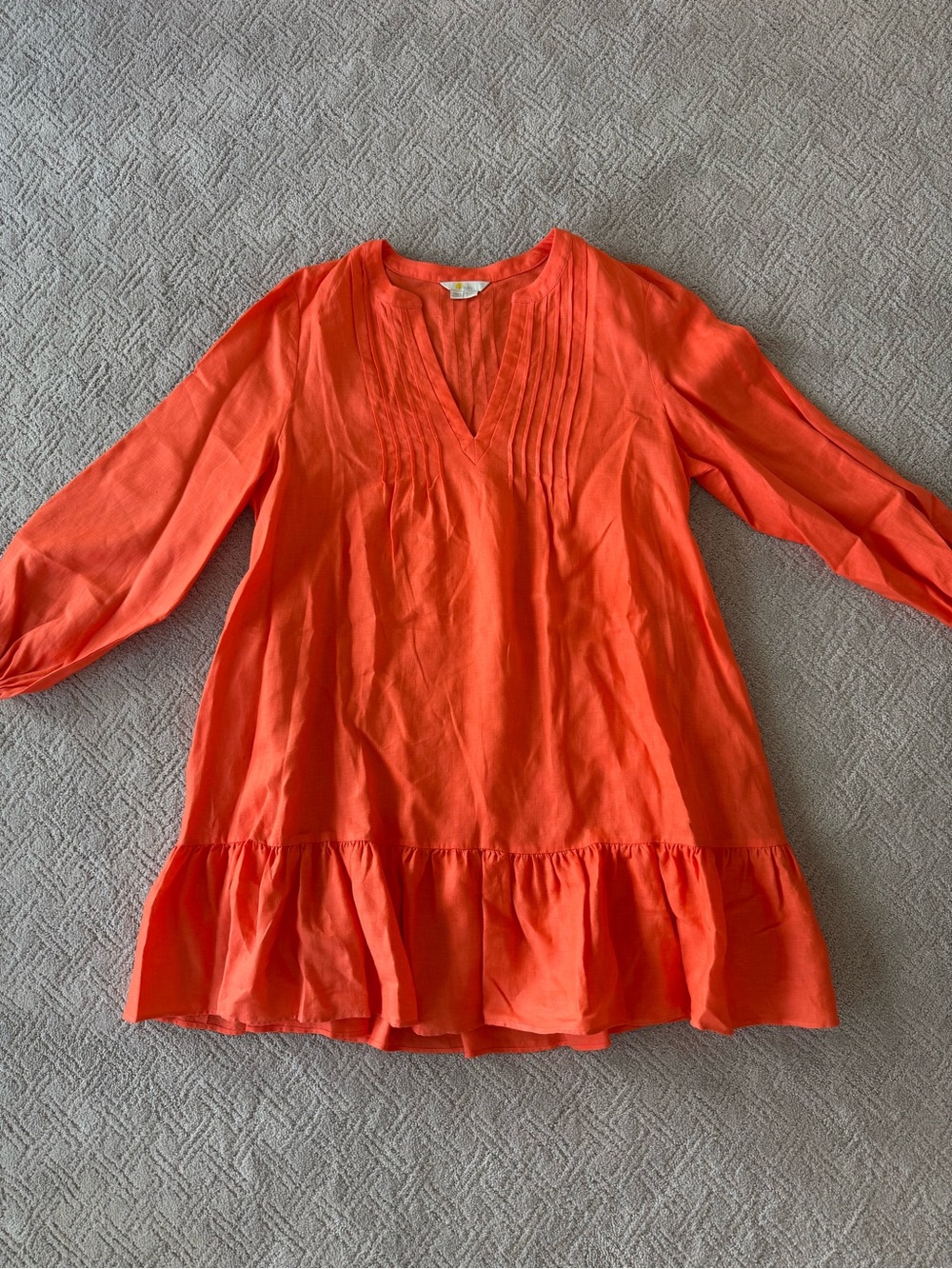 Boden Coral V-Neck Pintuck Tunic Dress | Size 16/18R